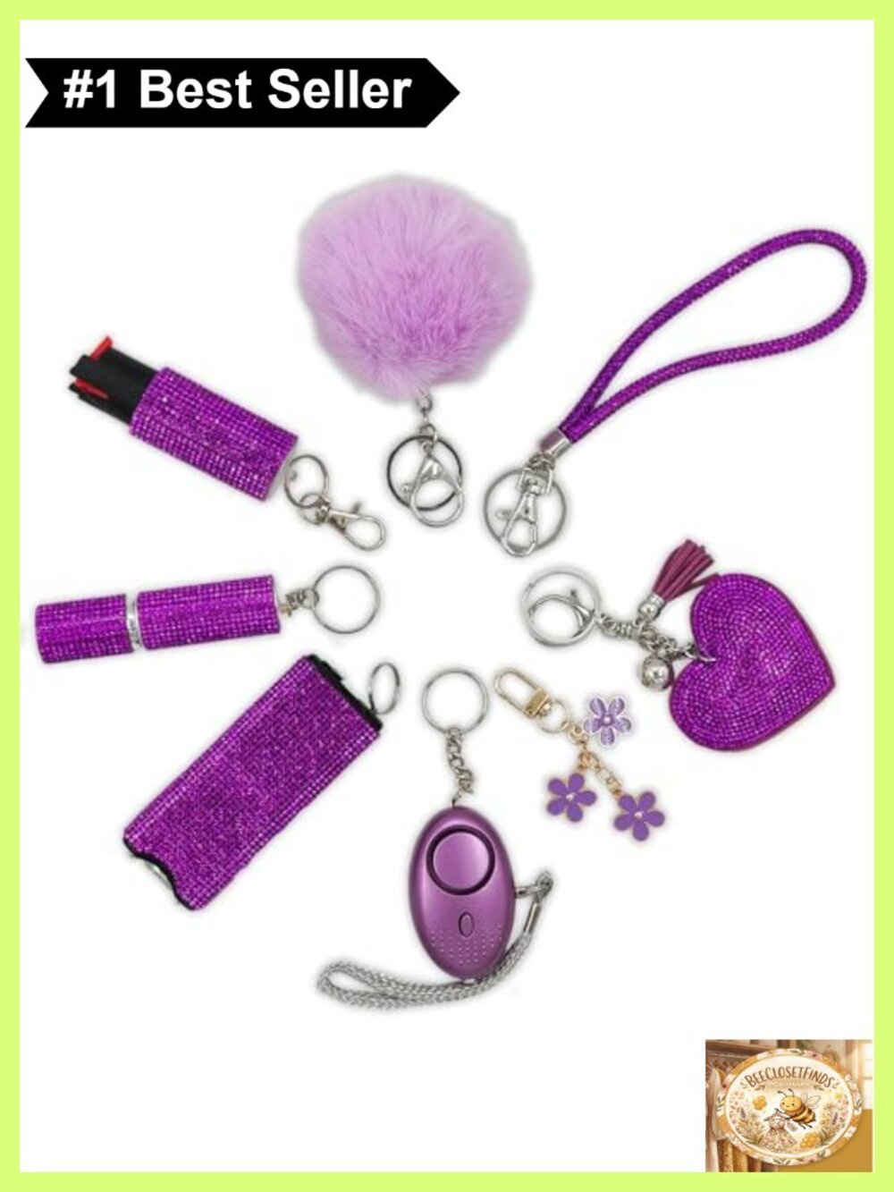 Women's Keychain Gift Set with Wrist Strap Heart Decor Pom Pom